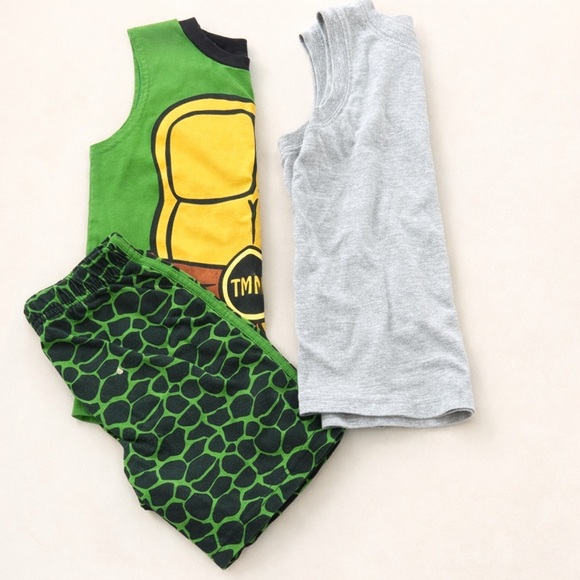 Green TMNT Tank Top and Shorts Set and grey muscle top bundle - Picture 1 of 4
